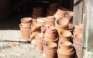 clay pots in shed