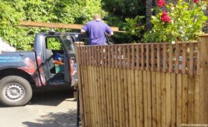 garden feather edge fence, trellis, plews truck, front garden, bromley