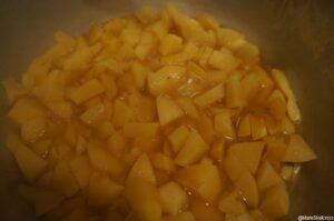 quince chopped up in preserving pan