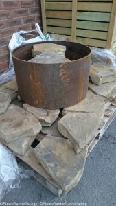 fire pit, wrapped, drystone wall fire pit, metal inner rings