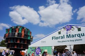 plastic plant pot sculpture, floral marquee, RHS Hampton Court Garden Festival 2019