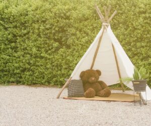 garden tent with teddy bear